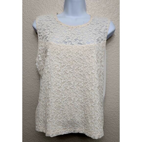 Vintage Clearwater Creek Ivory Lace Lined Sleeveless Top Large Lightweight Soft - Picture 1 of 4